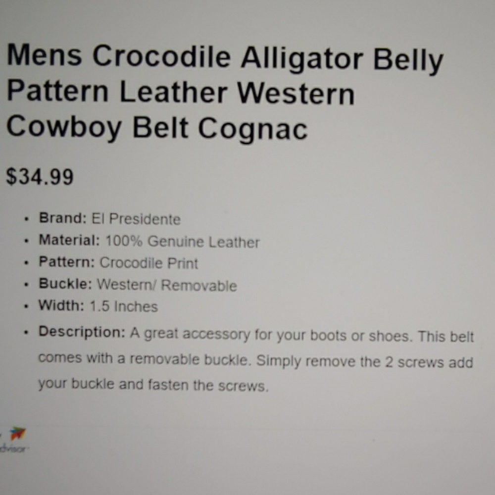 Mens Leather Belt Crocodile Belly Print Cognac - Picture 7 of 7